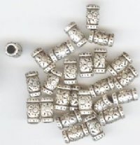 25 9x5mm Antique Silver Sun Pattern Metal Tube Beads